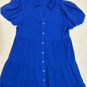 Flowing Multiple Tier MSK Vibrant Blue Maxi Dress with Button Detail Size Large